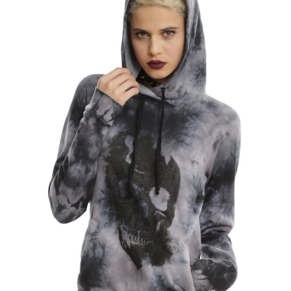 Hot Topic ombre tie dye glitter skeleton girls hoodie